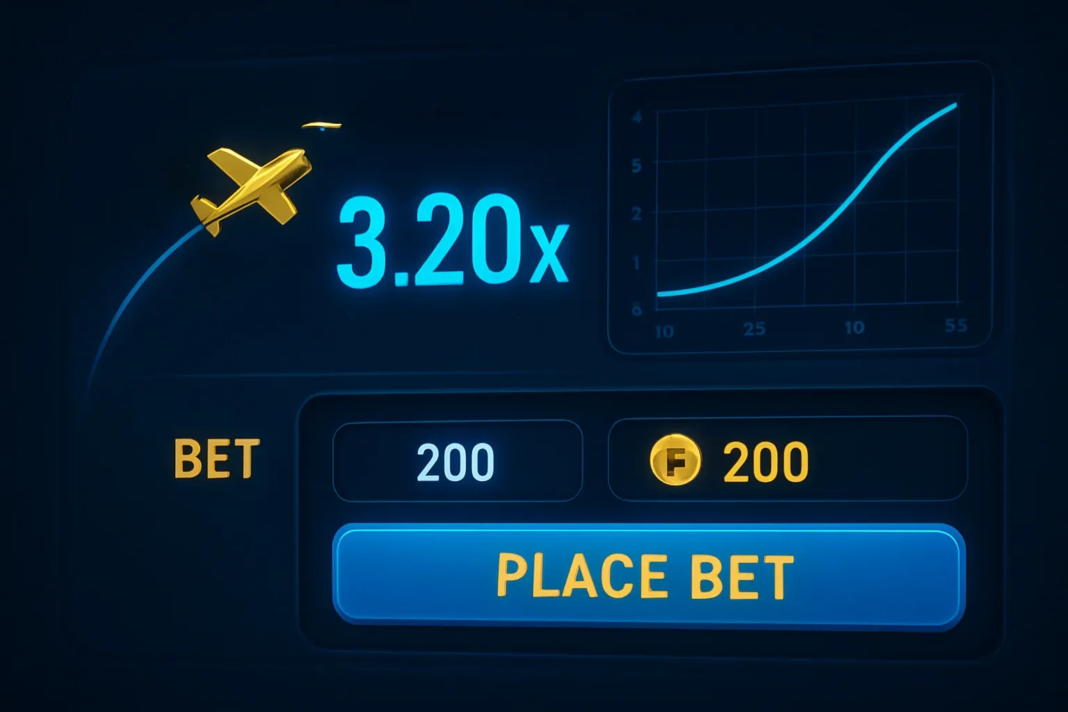 Aviator game interface with plane trajectory, multiplier graph, and PHP bet panel