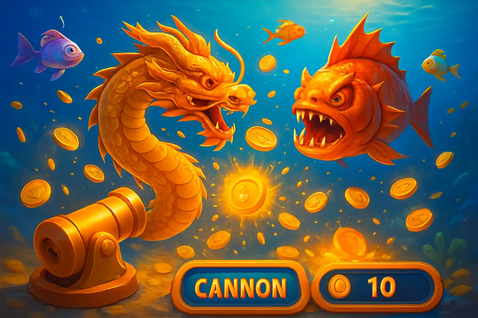 Vibrant Philippine casino fishing game with colorful fish and coin explosions