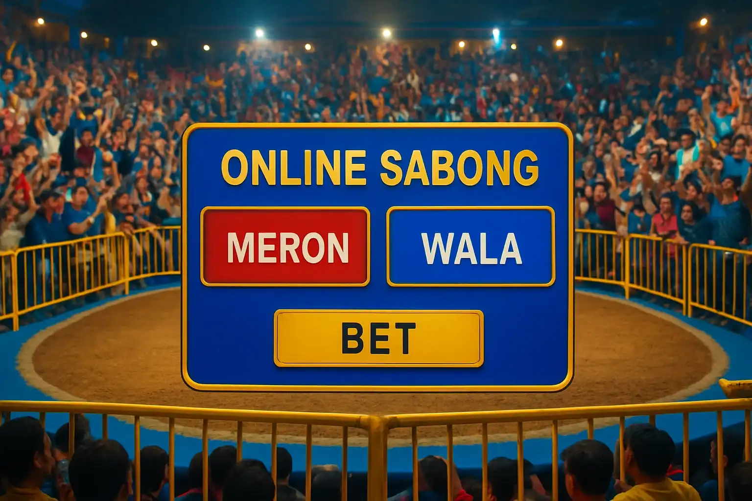 Philippine online sabong betting interface with Meron and Wala panels in arena