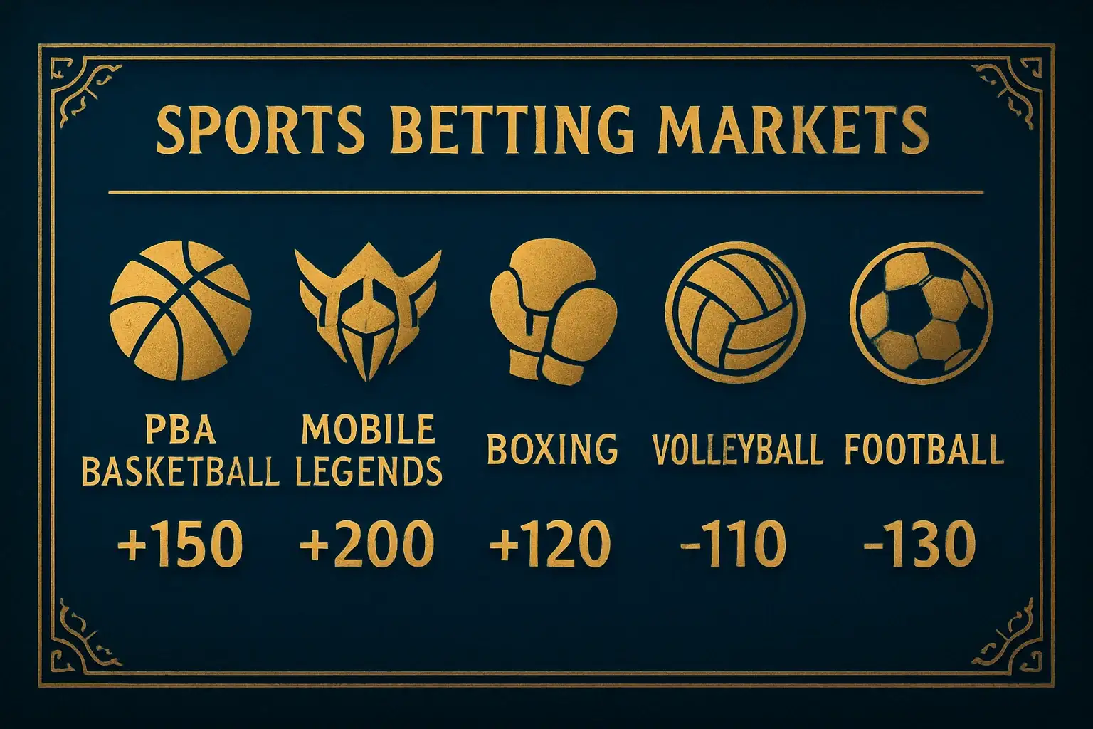Sports betting markets with PBA, Mobile Legends, boxing, volleyball, football odds